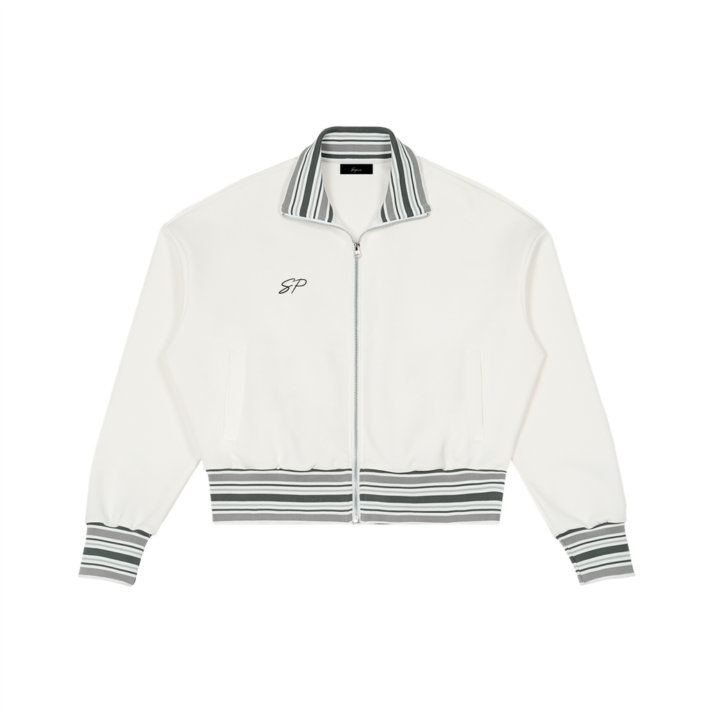 Striped Rib Collar Zip Jacket