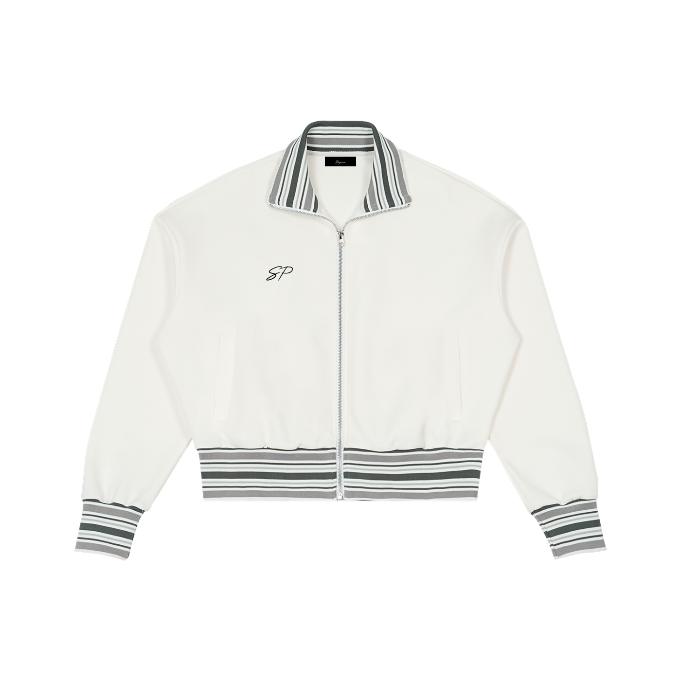 Striped Rib Collar Zip Jacket