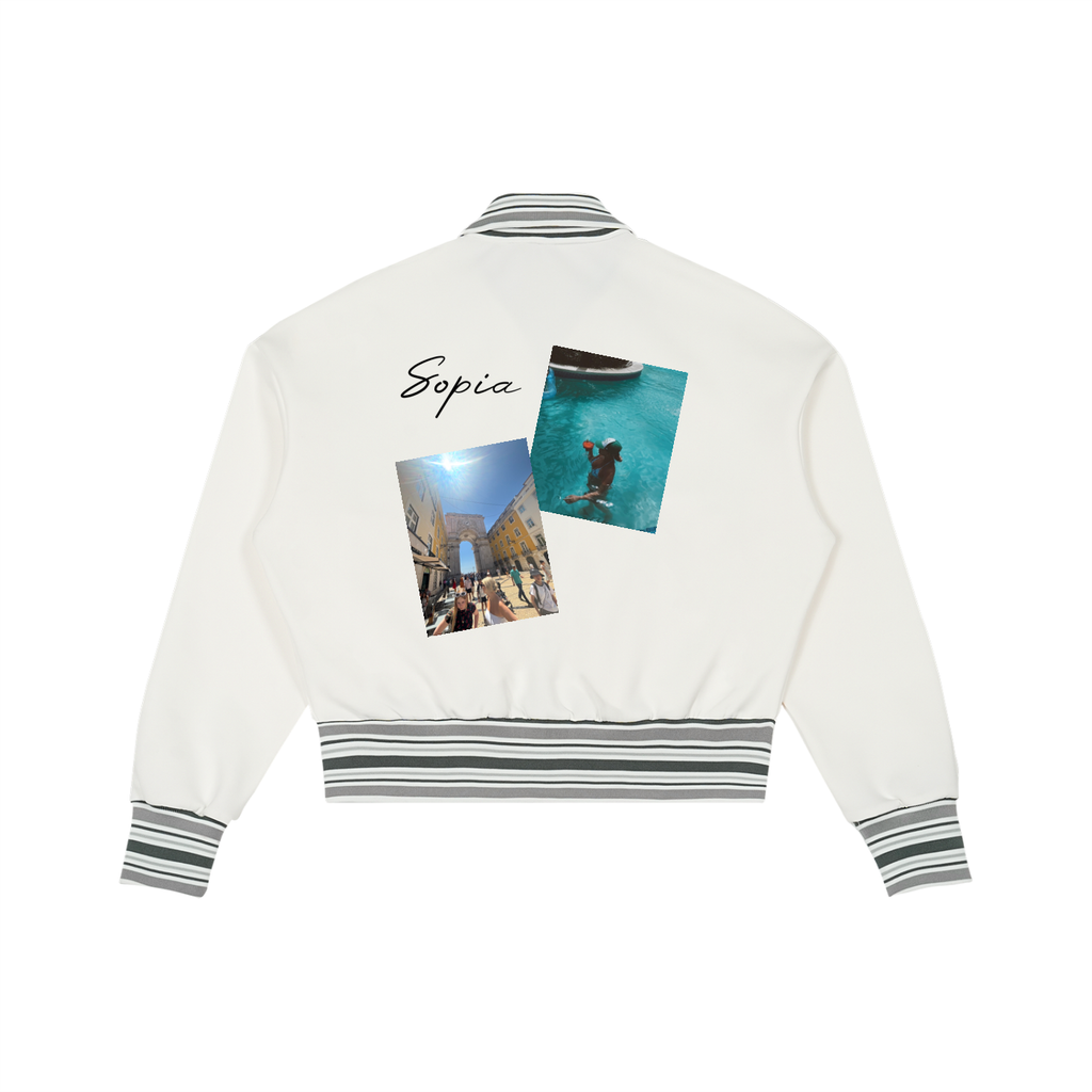Striped Rib Collar Zip Jacket
