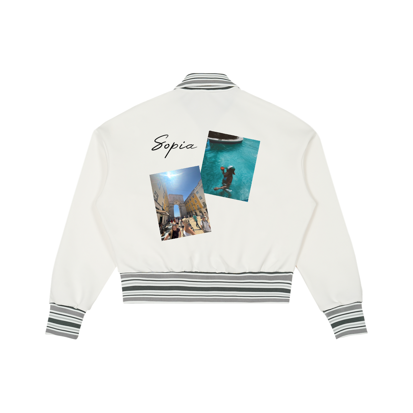 Striped Rib Collar Zip Jacket
